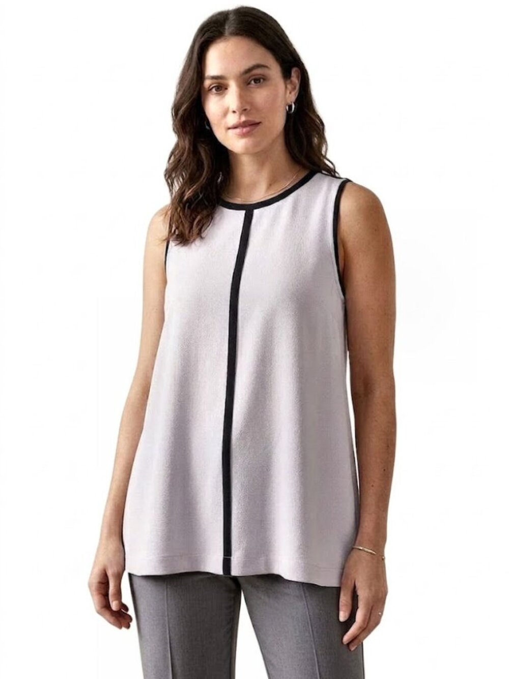 Madewell Sleeveless Contrast-Trim Crepe Top, Lavender White, Womens Size Medium